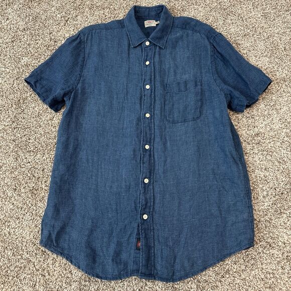 Faherty Indigo Basketweave Short Sleeve Palma Linen Shirt Men’s Size Medium - Picture 1 of 8